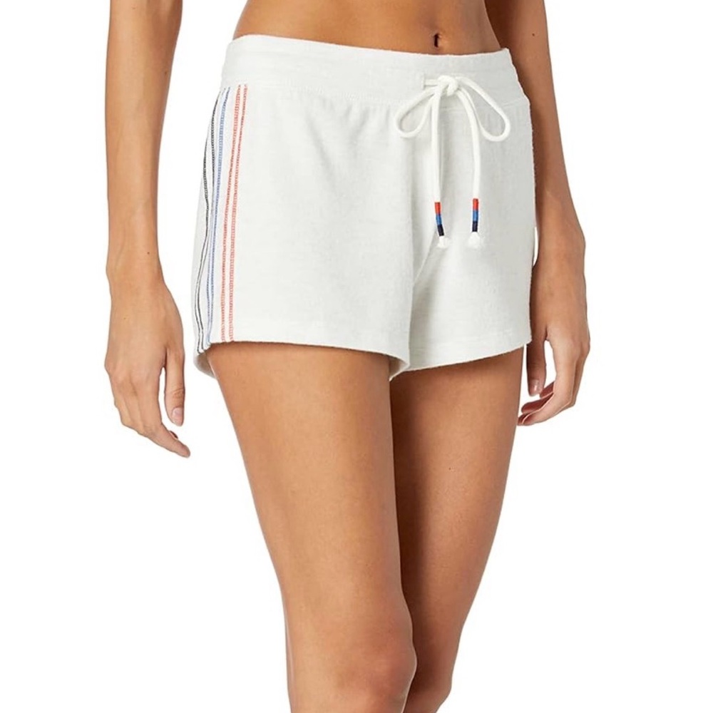 PJ Salvage White Terry Lounge Shorts with Multicolor Side Stripes
